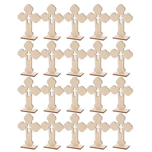 GLEAVI 20 Stück unvollendete Holzkreuze, blanko, religiöses Holzkreuz, Weihnachtstischdekoration für Taufe, Erstkommunion, Gedenkstätte, Heimdekoration, Bastelset von GLEAVI