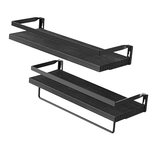 GLEAVI 2Stücke Wandregal Schwarzes Dekorationsregal aus Holz für Badezimmer und Wohnzimmer und Platzsparend für Optimale Aufbewahrung GLEAVI 2Stücke Wandregal Schwarzes Dekorationsregal aus Holz für Badezimmer und Wohnzimmer und Platzsparend für Optimale Aufbewahrung von GLEAVI