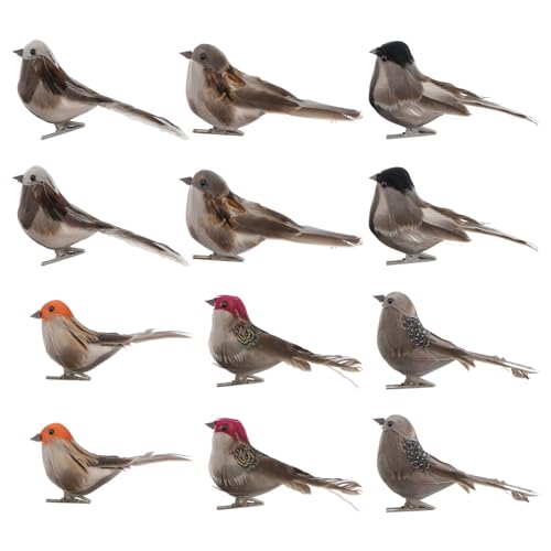 GLEAVI 3 Sätze Künstlicher Vogel Vogel- Schmuck Handwerk Tierornament Vogelschmuck Papageienszenendekor Kunstharz Handwerk Verzierung Feder Schaum 12 Stück * 3 von GLEAVI