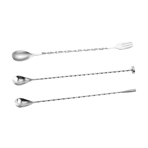 GLEAVI 3 Stück Teiliges Cocktail Löffelset mit Langem Griff Langlebige Bar Rührlöffel für Kaffee Tee Saft und Desserts Vielseitige Küchenhelfer für Mixgetränke und Wiederverwendbar von GLEAVI