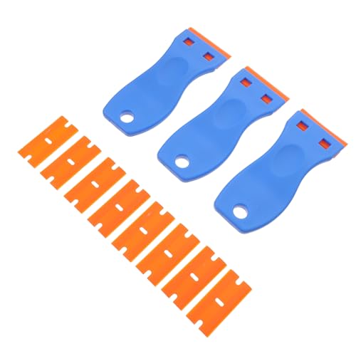GLEAVI 3 Stück Teiliges Kunststoff rasierklingen schaber Ergonomischem Griff Sicherer Aufkleberentferner für Glas und Auto Inklusive Ersatzklingen zum Entfernen von Kleberesten und von GLEAVI