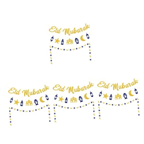 GLEAVI 4 Sätze Pull Flag Party Eid Mubarak Banner Dekoration Bunting Eid Mubarak Hängende Girlande Eid Decor Hintergrund Ramadan Hängende Flagge Ramadan Hängendes Ornament 3 Stück * 4 von GLEAVI