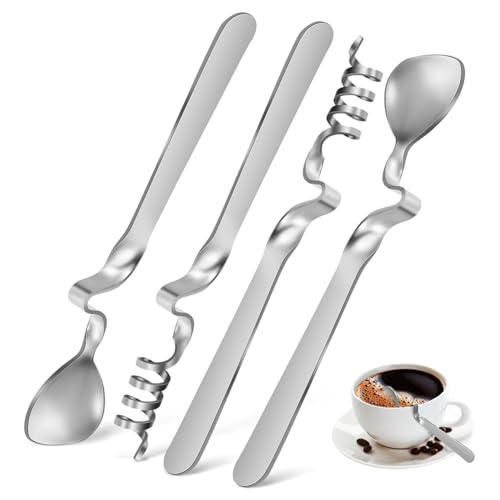 GLEAVI 4 Stück Edelstahl Kaffeelöffel mit Gebogenem Griff Honiglöffel und Spirallöffel für Espresso Dessert und Rühren Langlebig Poliert Passend für Gläser und Schalen von GLEAVI