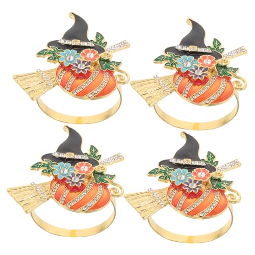 GLEAVI 4 Stück Halloween Serviettenringe Metall mit Kürbis Hexenhut und Besen mit Funkelnden Strasssteinen Verziert Kreative Tischdeko für Party Bankett und Festliche Dinner GLEAVI 4 Stück Halloween Serviettenringe Metall mit Kürbis Hexenhut und Besen mit Funkelnden Strasssteinen Verziert Kreative Tischdeko für Party Bankett und Festliche Dinner von GLEAVI