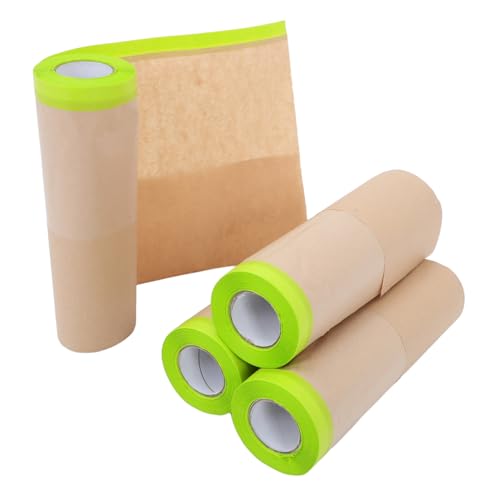 GLEAVI 4 Stück Kraft Abdeckfolie Lackier Abdeckpapier Abdeckfolie Zum Lackieren Kraft Geschenkpapier Autofolie Vorgeklebtes Abdeckpapier Vorgefertigte Maler von GLEAVI