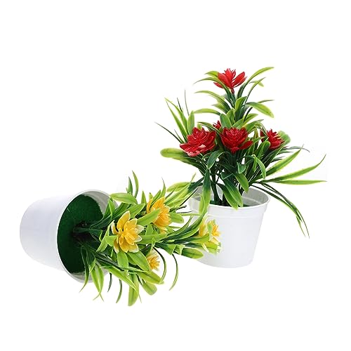 GLEAVI 4 Stück Künstliche Kleine Topfpflanzen Realistische Bonsai Modelle Langlebig Dekorativ für Wohnzimmer Büro Schreibtisch Gelb Rot von GLEAVI