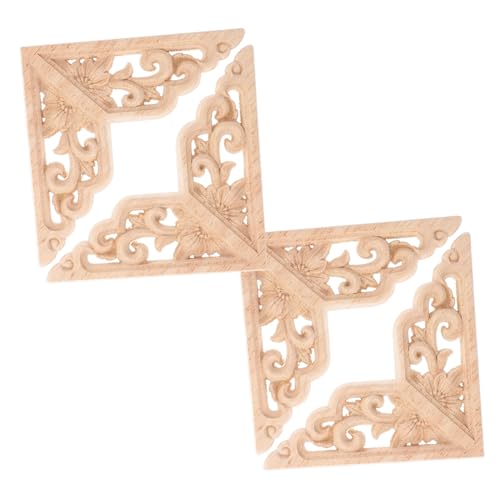 GLEAVI 4 Stück Teiliges Holzornament Geschnitzte Holzapplikationen für Möbel Dekoration Tür Schrank Kommode DIY Wohnkultur Vintage Holzdeko Holzverzierung von GLEAVI