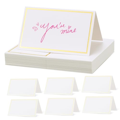 GLEAVI 40 Stück Tischkarten mit Goldfolienrand Blanko Tischkarten für Hochzeit Geburtstag Party und Bankett Beschreibbare Sitzplatzkarten aus Hochwertigem Papier für Tischdekoration von GLEAVI