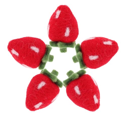 GLEAVI 5 Stück Bastelbedarf Aus Wollfilz Erdbeerfigur Beeren First Party Gefälligkeiten Felzte Fruchtschmuck Gefälschte Erdbeere Handgemachtes Nadelfilzen Künstliche Früchte Rot Gefühlt von GLEAVI