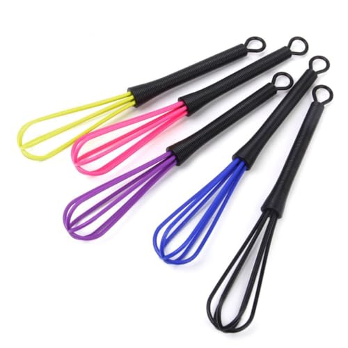 GLEAVI 5 Stück Teiliges Kunststoff Salon Haarfärbemixer Mini Schneebesen Handrührer Friseurzubehör mit Aufhängehaken Farbige Köpfe für Haarfarbe und Küchenanwendungen Zufällige Farbe von GLEAVI