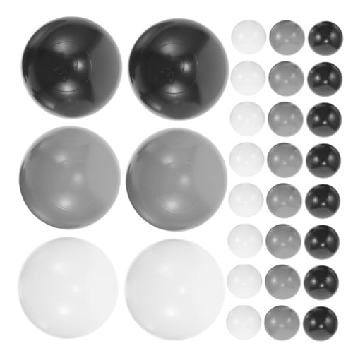GLEAVI 50 Stück Kunststoff Ozeanbälle Runde Spielbälle für Bällebäder Partys und Spielhäuser Leicht zu Reinigen und Sicher Weiß Dunkelgrau Netzbeutel von GLEAVI