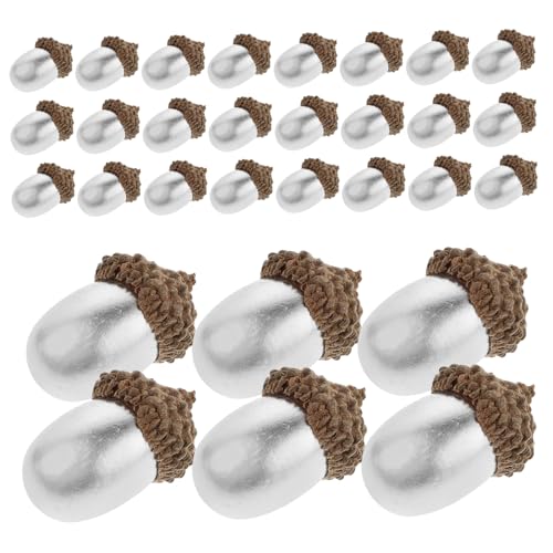 GLEAVI 50 Stück Simulierte Eicheldekorationen Eicheln Masse Realistisch Weihnachtsdekoration Fälschung Lebensechtes Eicheldekor Schüttgut Ornamente Simulieren Party Schaum Silber von GLEAVI