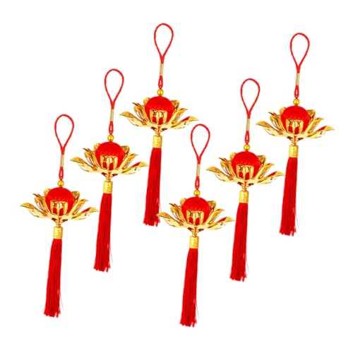 GLEAVI 6 Stück Chinesische Neujahrs-hängedekorationen Lotus-Laternen mit Quaste Traditionelle Frühlingsfest-Ornamente Leicht Hängend Vielseitig für Haus Feier und Bonsai-dekor von GLEAVI