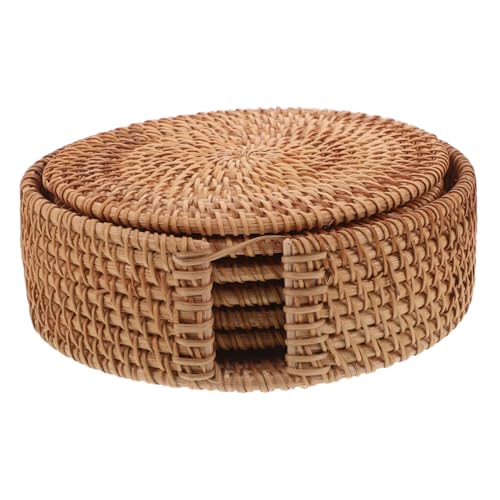 GLEAVI 6 Stück Teiliges Handgewebtes Runde Rattan Untersetzer Set mit Halter Hitzebeständige Natürliche Strohabdeckung Wiederverwendbare Boho Trinkuntersetzer für Tee Kaffeetassen GLEAVI 6 Stück Teiliges Handgewebtes Runde Rattan Untersetzer Set mit Halter Hitzebeständige Natürliche Strohabdeckung Wiederverwendbare Boho Trinkuntersetzer für Tee Kaffeetassen von GLEAVI
