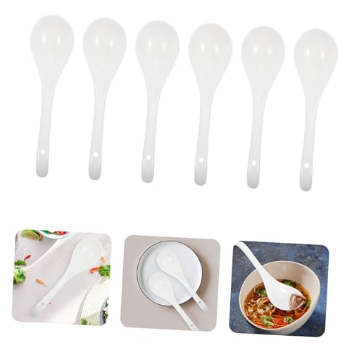 GLEAVI 6 Stück Teiliges Weiße Keramik suppenkellen Robuste Kratzfeste Esslöffel mit Stilvollem Einfachem Design Glatte Oberfläche Vielseitig Verwendbar als Suppen Reis Breilöffel für von GLEAVI