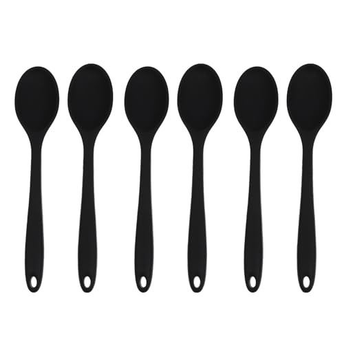 GLEAVI 6er-Set Servierlöffel aus hitzebeständigem, antihaftbeschichtetem Silikon – Koch- und Backutensilien zum Mischen, Bestreichen und Rühren, schwarz von GLEAVI