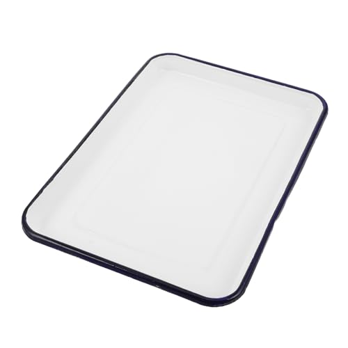 GLEAVI Backform aus Emaille Pizza Schüssel Email -Tabellengeschirr Pfannkuchen Retro-Servierplatte Obst länglich Brei-Teller rechteckige Kastenform Tablett Abendessen Weiß von GLEAVI