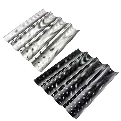 GLEAVI Baguette Backform Fach Perforiert aus Lebensmittelechtem Carbonstahl Antihaftbeschichtet Hitzebeständig Großes Backblech für French Bread im Ofen und Toaster Zufällige Farbe von GLEAVI