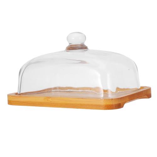GLEAVI Butterdose aus Holz Butterdosen mit Deckel Tablett Aufschlag Arbeitsplatte bedeckt Bambusbuttergericht breite Butterdose mit Deckel Klares Glasbutterschale mit Deckel hölzern von GLEAVI