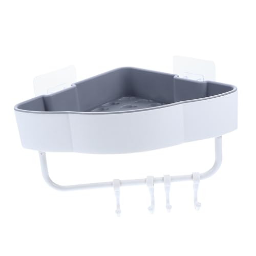 GLEAVI Eckiges Bohrfreies Badezimmer aufbewahrungsregal mit Haken Dreieckiges Design Platzsparend Selbstklebend Multifunktionaler Badhalter für Shampoo und Zubehör von GLEAVI