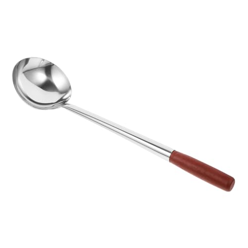 GLEAVI Edelstahl Kochlöffel mit Langem Holzgriff Ergonomisch Rutschfest Hitzebeständig und Vielseitig Einsetzbar für Wok Küche Restaurant und Catering Langlebig und Lebensmittelecht von GLEAVI