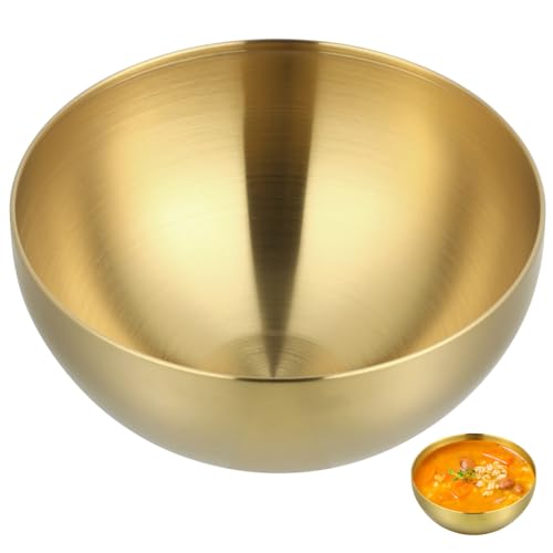 GLEAVI Edelstahl Salatschüssel Goldfarbig Vielseitige Wiederverwendbare Rührschüssel mit Glatten Kanten für Haushalt Servieren und Zubereitung von Salat Obst Snacks und Desserts von GLEAVI