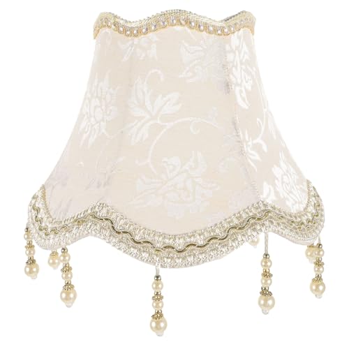 GLEAVI Europäischer Lampenschirm im Vintage-Stil: Blumendesign mit Perlenquasten, gewellter Stoff-Schirm, Ersatz für Schreibtisch- und Tischlampen von GLEAVI