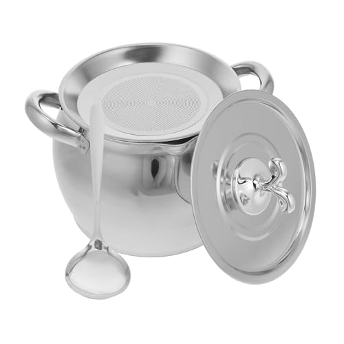 GLEAVI Fettbehälter mit Sieb und Löffel, Küchenfänger, Speiseölbehälter aus Edelstahl mit Deckel und griffigem Griff zur Aufbewahrung von Frittieröl, 3,5 l von GLEAVI
