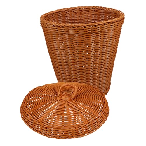 GLEAVI Geflochtener Rattan Müllkorb mit Deckel Wäschekorb Abfallbehälter und Aufbewahrungslösung für Wohnzimmer und Büro Runder Brauner Natürlicher Look Leicht und Praktisch von GLEAVI
