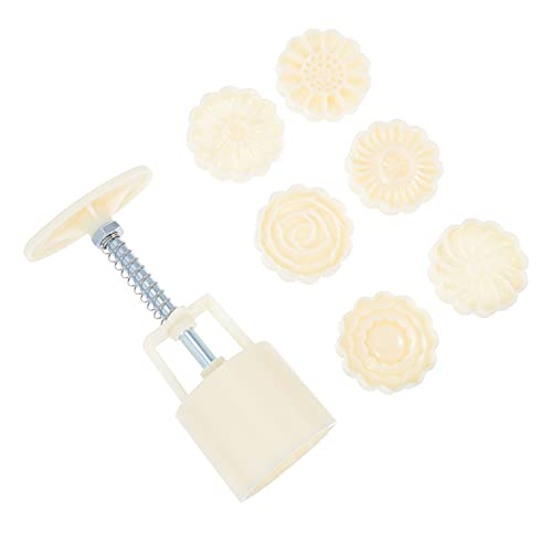 GLEAVI Handgepresste Rosen Mondkuchenform Beige Backform Set mit Form und Blumenplatten Wiederverwendbar Leicht zu Lösen Reinigen für DIY Mondkuchen und Gebäck von GLEAVI