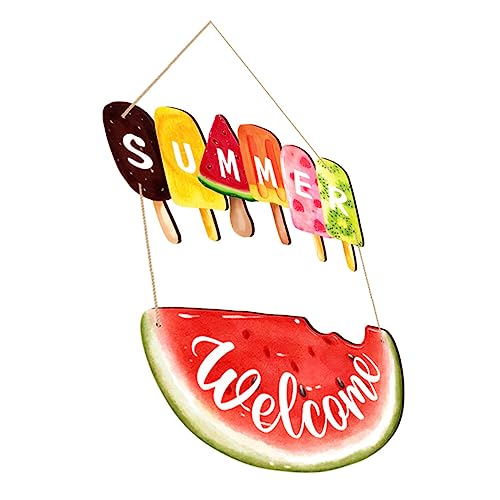 GLEAVI Holz Sommerschild Willkommen Türhänger Eiscreme Dekor Hängeschild Strand Themen Türdekoration Hölzernes Willkommensschild von GLEAVI