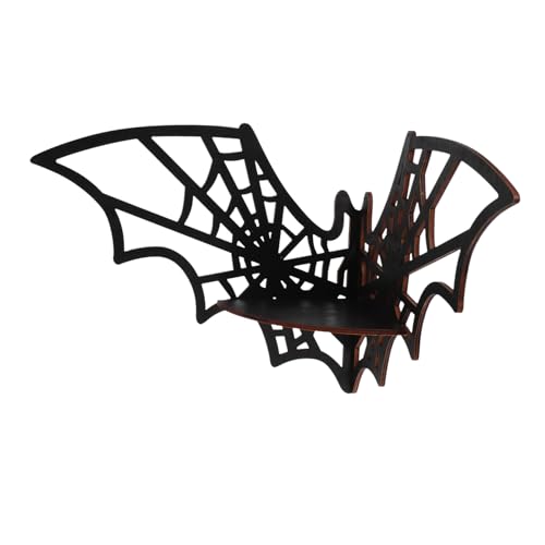 GLEAVI Holz Wandregal Eckregal mit Fledermaus und Spinnennetz Design Wandmontiertes Deko Display Schwarzes Wandaufbewahrungsregal für Wohnzimmer Schlafzimmer Badezimmer und Büro von GLEAVI