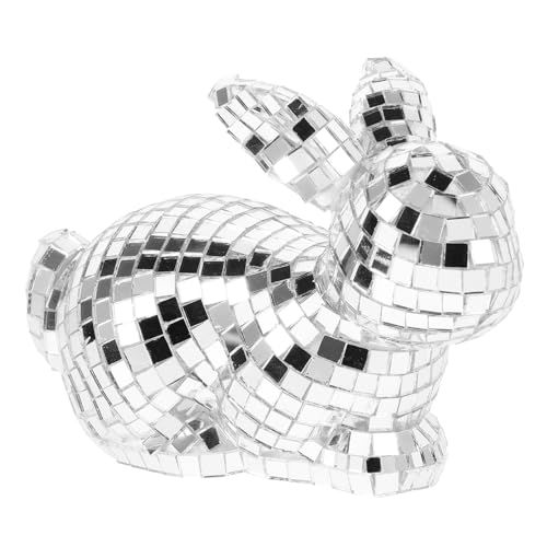 GLEAVI Kaninchen-Verzierung Silberne Discokugel-Ornamente Kaninchen-Desktop-Ornamente Discokugel spiegeln Disco-Kugel-Ornamente Spiegelkugel-Ornamente Glas Silver von GLEAVI