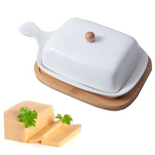 GLEAVI Keramik Butterplatte mit Abnehmbarem Deckel und Bambusuntersetzer mit Griff Stilvolles Haushaltsgeschirr Mikrowellen und Spülmaschinenfest Weiß Stilvolles Serviergeschirr für GLEAVI Keramik Butterplatte mit Abnehmbarem Deckel und Bambusuntersetzer mit Griff Stilvolles Haushaltsgeschirr Mikrowellen und Spülmaschinenfest Weiß Stilvolles Serviergeschirr für von GLEAVI