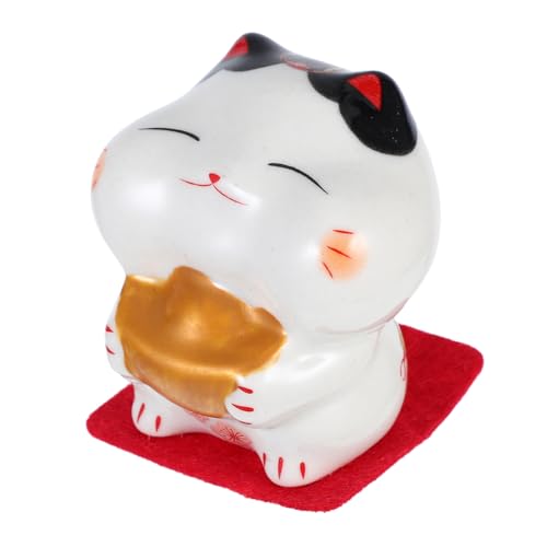 GLEAVI Keramik Mini Glückskatze Figur Asiatische Katzenstatue Feng Shui Deko Handgefertigt Kompakte Für Büro Regal Tisch von GLEAVI