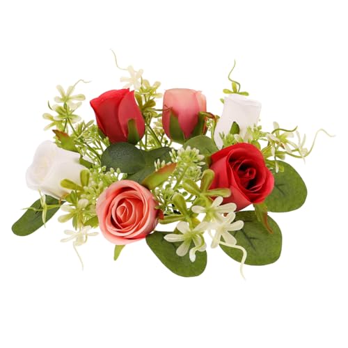 GLEAVI Künstlicher Rosen Kerzenring Kranz für Stabkerzen Langlebige Tischdekoration für Hochzeit Valentinstag Leichter Kompakter Blumenkranz Romantische Stimmung für Party und Zuhause von GLEAVI
