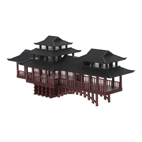 GLEAVI Miniatur Asiatische Gartenfigur Kunststoff Pavillon Modell mit Langem Gang und Bogenbrücke Wiederverwendbare Bonsai Dekoration für Garten Aquarium und Landschaft von GLEAVI