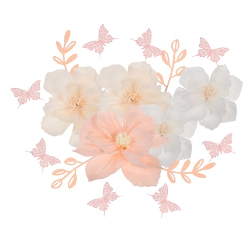 GLEAVI Papierblumen Wanddekoration Set Künstliche Blumen mit Schmetterlingen und Blättern DIY Party Deko für Hochzeit Geburtstag Wohnzimmer Garten Festliche Wandgestaltung von GLEAVI