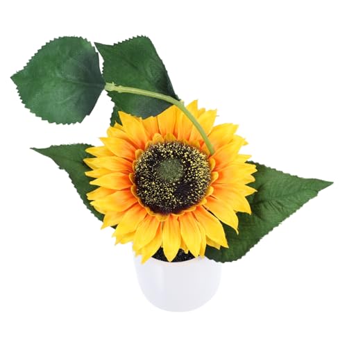 GLEAVI Realistischer Sonnenblumen Bonsai im Keramiktopf Dekorative für Wohnzimmer Büro Fensterbank Pflegeleichte Kompakte Zimmerdeko Kreative Blumentopfdekoration von GLEAVI