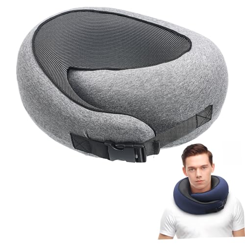 GLEAVI Reisekissen Erwachsene Mit Kapuze Flugzeugkissen Reisen Schlafen Memory-Schaum-Reisen Kissen Fest Für Ausruhen Unterstützung Form Atmungsaktiv Lang Light Grey PVC von GLEAVI