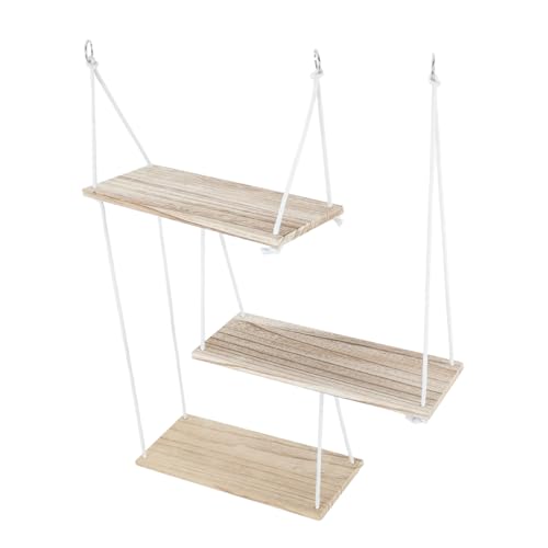 GLEAVI Rustikales Holz Wandregal mit Verstellbaren Seilablagen Langlebiges Einfach zu Montierendes Boho Wandregal für Wohnzimmer Schlafzimmer Küche und Badezimmer zur Stilvollen von GLEAVI