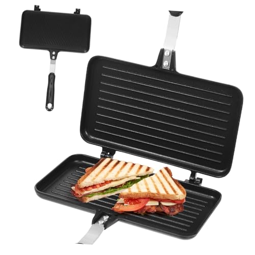 GLEAVI Sandwich Toaster Doppelseitige Antihaft Pfanne Kompakte Backform für Steak Sandwiches und Donuts für Gasherde zu Reinigen Transportieren Langlebig von GLEAVI