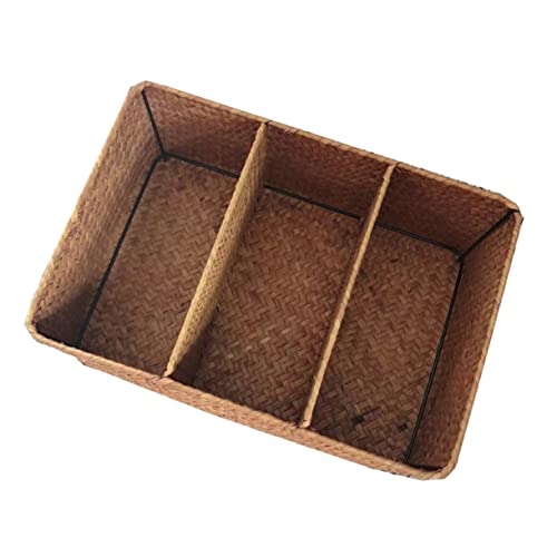 GLEAVI Seegras Woven Desktop Aufbewahrungskorb mit Fächern Handgefertigter Füllkorb für Wohnzimmer Schlafzimmer und Badezimmer Gelb von GLEAVI