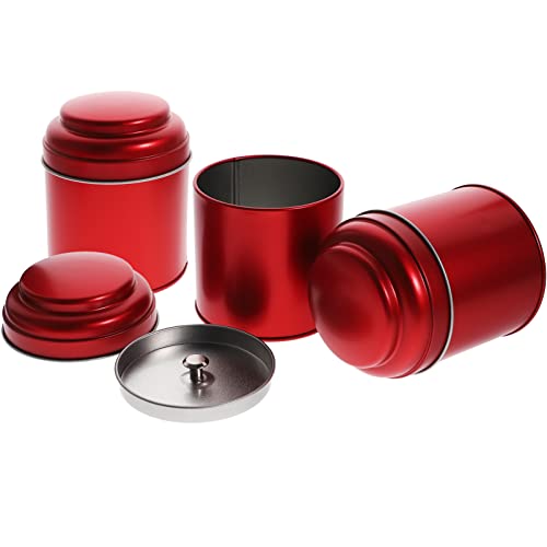 GLEAVI Tee Aufbewahrung Teedose Luftdicht Klein 3 Rote Blechdosen Mit Deckel Teedose Rundes Weißblechglas Metallbehälter Für Lose Teeblätter Kaffeebohnen Gewürze Süßigkeiten Kekse Nüsse von GLEAVI