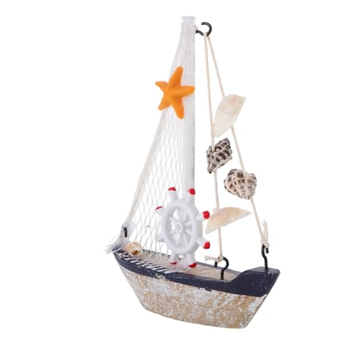 GLEAVI Vintage Miniatur Segelboot Modell Dekoration Mediterrane Küsten Deko für Badezimmer und Büro Detailreiche Nautische Tischfigur mit Markantem Steuerstand Stilvolle Strand von GLEAVI