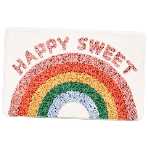 GLEAVI rutschfeste Badematte Flauschiger Wasserabsorbierender Badezimmerteppich mit Regenbogen Muster Weicher Badvorleger für Badezimmer Küche und Eingangsbereich Praktischer von GLEAVI