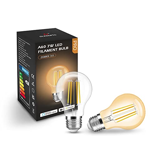 GLEDOPTO E27 ZigBee Smart Filament CCT Leuchtmittel kompatibel mit Philips Hue*, Alexa & Google (Bridge erforderlich), 2200-6500K (A60, Amber) von GLEDOPTO