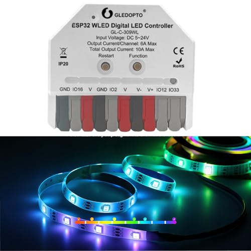 GLEDOPTO ESP32 Mini WLED LED-Controller DC 5~24V DIY Dynamische Beleuchtung App-Steuerung Adressierbarer digitaler FCOB RGB-IC WS2811 WS2812 SK6812 TM1814 WS2813 WS2815 Lichtleiste (309WL) von GLEDOPTO