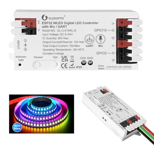 GLEDOPTO ESP32 WLED Controller LED Streifen Controller mit Mikrofon UART Download 5-24V APP Steuerung Einfache Verkabelung FCOB Adressierbarer Streifen für WS2811 WS2812 SK6812 TM1814 WS2813 WS2815 GLEDOPTO ESP32 WLED Controller LED Streifen Controller mit Mikrofon UART Download 5-24V APP Steuerung Einfache Verkabelung FCOB Adressierbarer Streifen für WS2811 WS2812 SK6812 TM1814 WS2813 WS2815 von GLEDOPTO