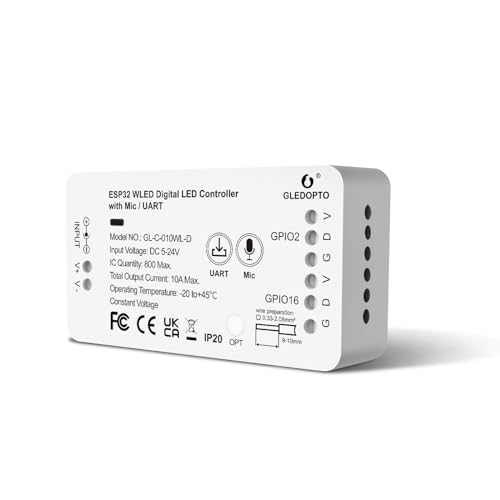 GLEDOPTO ESP32 WLED Digital Strip Light Controller mit MIC Funktion DIY Lichteffekt 100+Support WS2811, SK6812, SM16703P, WS2812B, etc. Strip Light DC5-24V (Design-Leuchten) von GLEDOPTO